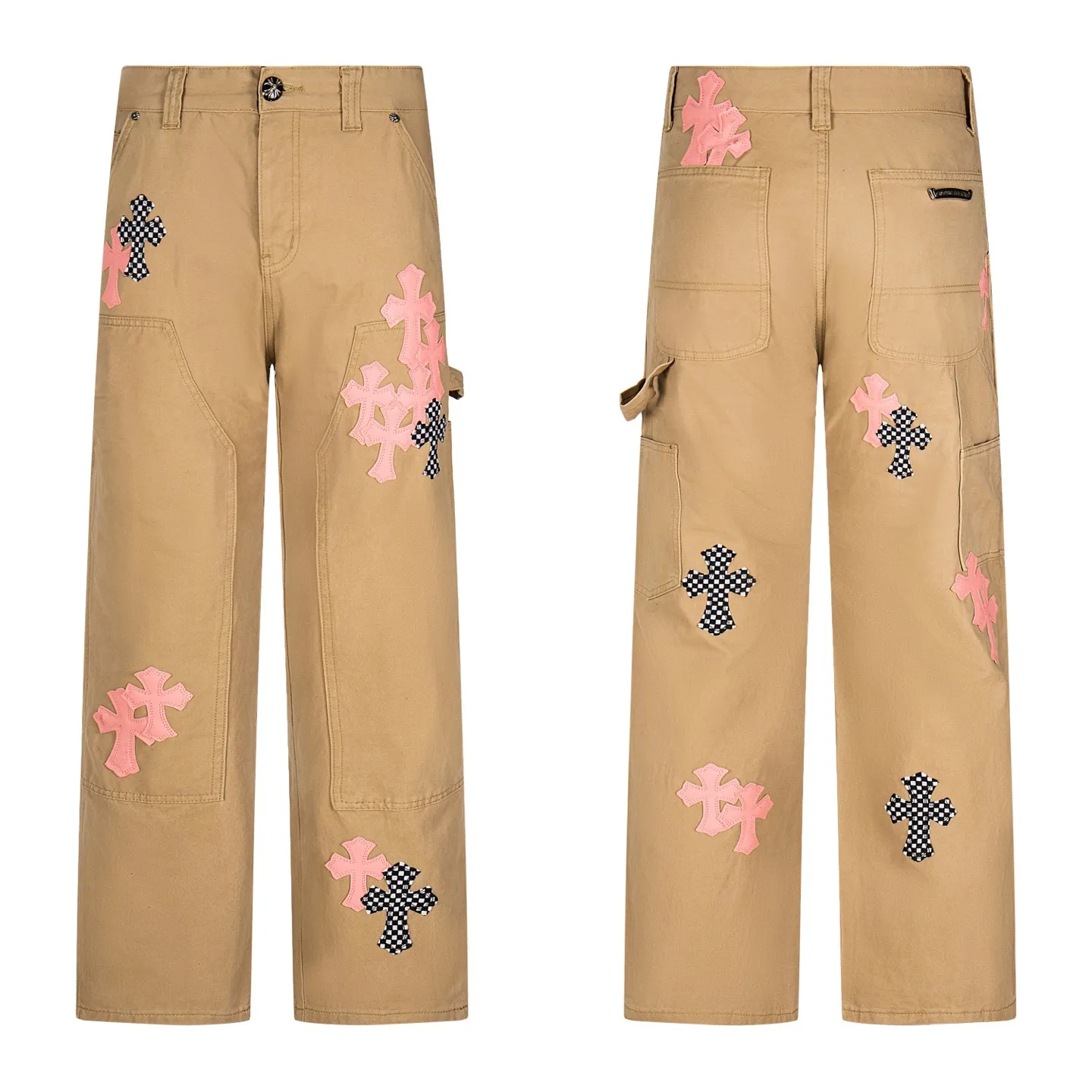 P260 Chrome Hearts Cherry Blossom Pink Leather and Wooden Spliced ​​Washed Jeans Authentically restore the ultimate vintage texture. Three-dimensional version. Loose and comfortable, not picky about the figure. Makes taller and slimmer. Factory-made. Original factory quality control. Same style for men and women. Can be matched with couples. Versatile recommendation. Must-have jeans for all seasons. Fashionistas have been disappointed. The quality selection of fabrics, the tailoring of details, and the matching of patterns are all impeccable! The upper body is so handsome when worn...it can be easily worn by men, women and children! The craftsmanship is made of heavy-duty washed pure cotton denim fabric. After washing, it is soft and thick. It is very stylish when worn on the body. Style number: 1758# (the same jacket is available) Color: Khaki Size: 28 30 32 34